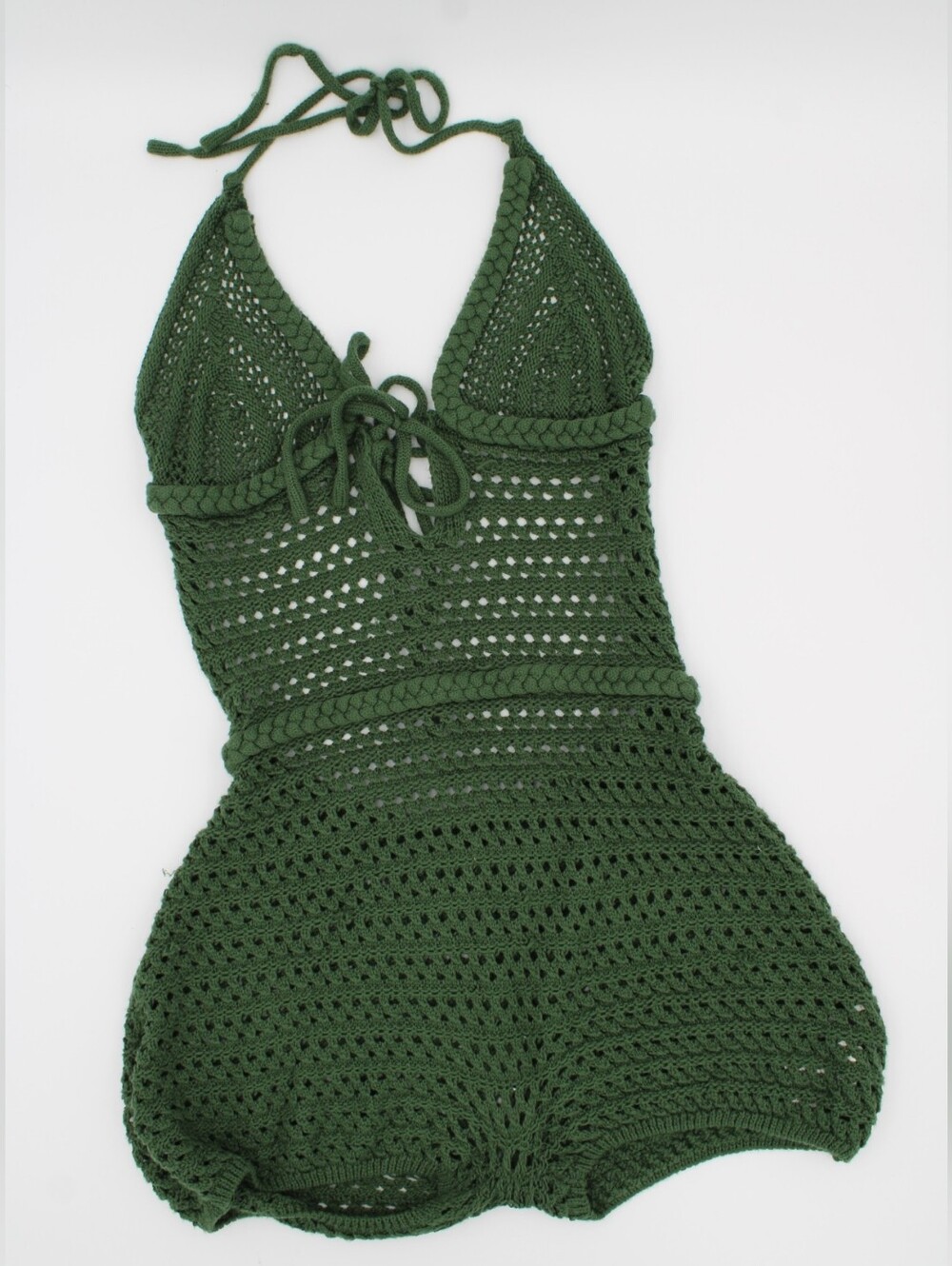 SHEIN Green Crochet Halter Romper – Medium
